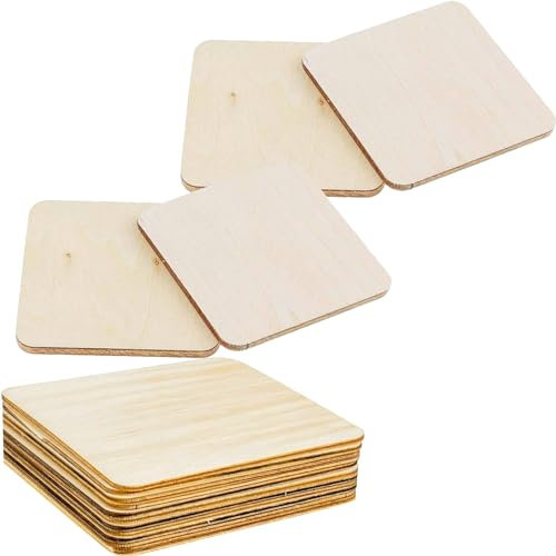 12 Pcs Wooden Square Coasters,Shapes Blank Unfinished Plain Wood Pieces,Wooden Plaques Blank Squares,Unfinished Blank Wood Pieces For DIY Arts Craft Project Pyrography Art Laser Engraving Carving