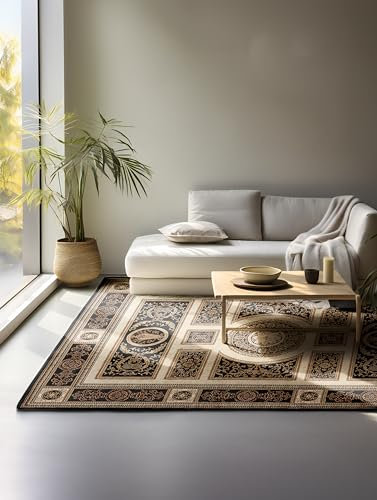 Nouristan Teppich Orientalisch – Läufer Orient Klassisch Orientalischer Wohnzimmerteppich dicht gewebt mit Bordüre Flachgewebe für Wohnzimmer, Schlafzimmer, Esszimmer, Flur – Schwarz Creme, 200x280cm