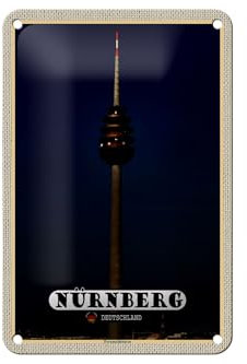 FEMER Blechschild Städte Nürnberg Fernmeldeturm Gemälde 12x18cm Dekoration