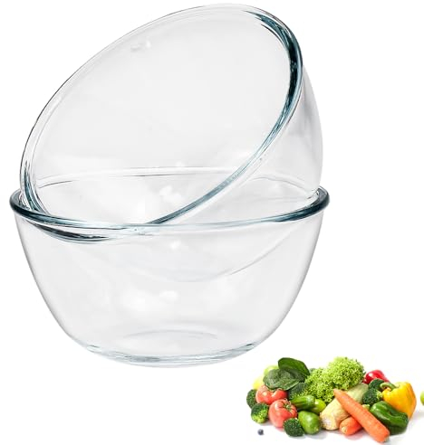 NAROSEBE 2 Pcs Saladier en Verre 500 ml, Bol Rond Transparent, Micro-Ondable, Empilable, Pour Petit Déjeuner, Fruit, Snack, Légume, Noix