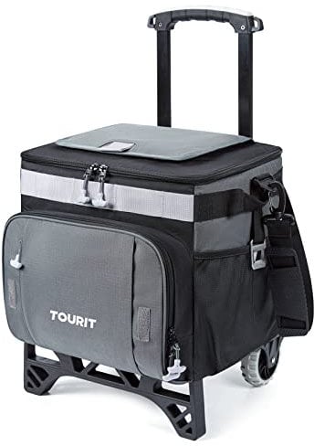 TOURIT Kühltasche Groß mit Rollen 50 Dosen Faltbare Isolierte für Strand,Camping,Hofausflüge,Im Freien,Ballspielplatz,Schwarz
