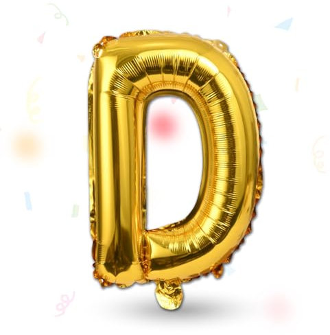 FUNXGO Folienballon Buchstaben gold D - Buchstaben Luftballon Klein D - ca. 40cm Nur Luftfüllung - Ideal für Geburtstag, Hochzeit & Party Deko - Ballon Buchstabe D gold