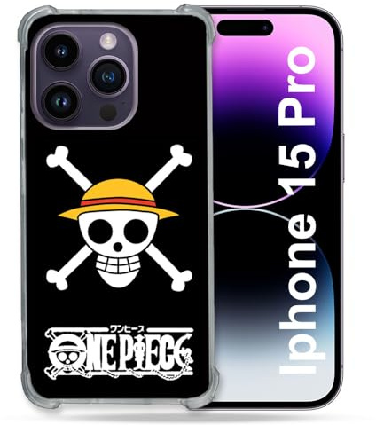 Cokitec Verstärkte Schutzhülle für iPhone 15 Pro (6,1 Zoll), Manga, One Piece, Totenkopfmotiv