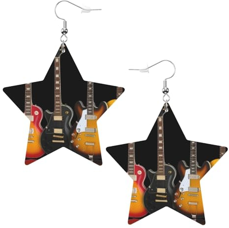 OPSREY E-Gitarre gedruckt Damen Leder Ohrringe Stern Ohrringe leichte baumelnde Ohrringe, Einheitsgröße, Kunstleder