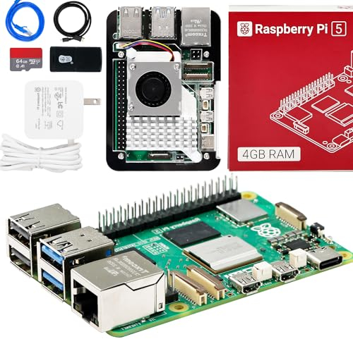 Yahboom Raspberry Pi 5 Starter Kit 4GB,64GB SD Card,Pi 5 Case Official Active Cooling, 27W 5.1V 5A USB C Power Supply, HDMI Cable Ubuntu20.04 ROS2 (4GB-Official Cooler Kit)