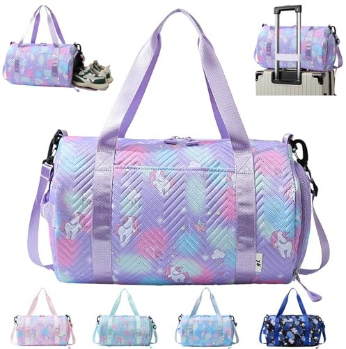 YOUYIKE Borsa da Viaggio Bambina, 25L Borsa Palestra Unicorno, Impermeabile Borsa Piscina Sportiva, Borsone Viaggio, Travel Weekender Gym Bag Con Scomparto per Donna Scarpe e Strato Umido, Viola