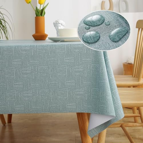 WUBAYI Table Cloth PVC Plastic Wipe Clean Tablecloth Rectangular Kitchen Table Cover Protector Waterproof Oil Resistant 200 x 140 cm Suitable for Kitchen Picnic Outdoor Indoor (Lake Blue)