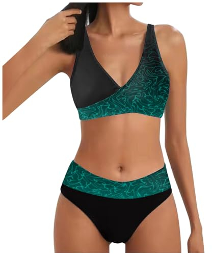 SHINEHUA Damen Bikini Set Wickeloptik Lace Up Bikini Set Neckholder Bikini Oberteil High Waist Wickel Bikinihose Tiefer V Ausschnitt Sportlich Zweiteiliger Strandbikini (A1-Green, XXL)