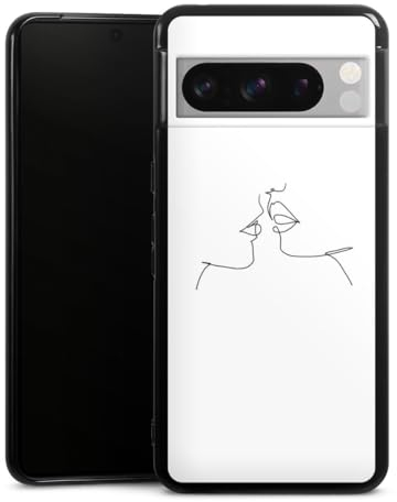 Silikon Hülle kompatibel mit Google Pixel 8 Pro Case schwarz Handyhülle Kussmund Line Art Liebe