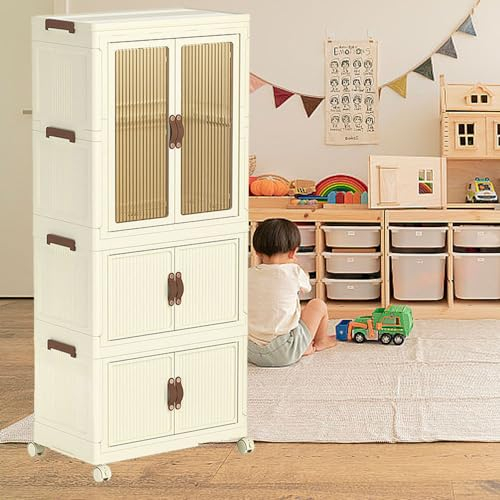 cendbirut Tragbarer Kinderschrank, Kindergarderobe, zusammenklappbarer großer Baby-Kleiderschrank aus Kunststoff, Baby-Schrank-Organizer mit Hängestange und magnetischer Tür
