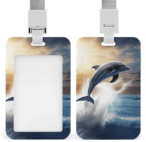 Beau porte-badge d'identification en forme de dauphin à clip rétractable en plastique étanche avec lanière verticale pour protection de carte de travail, porte-nom, porte-nom pour travail, bureau,