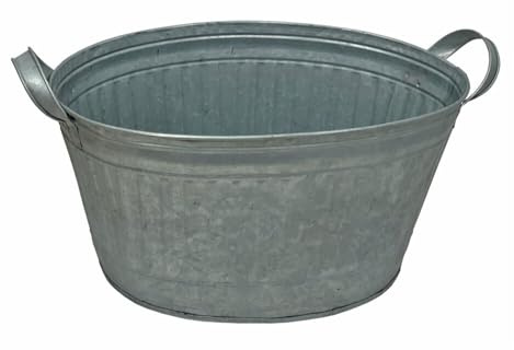 zeitzone Zink Blumentopf Oval Zinkwanne mit Griffen Pflanztopf Zinktopf Antik-Stil 35cm