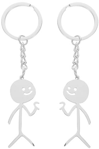 AFCJLTO 2pcs porte-clés personnalisés Doodle, Smiley drôle en forme de visage en langue des signes, Stickman doigt Accessoire tendance et mignon pour clés de voiture et sacs, pour couples