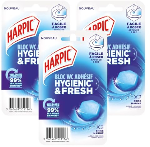 Harpic - Lot de 3x2 Blocs WC adhésif Hygienic & Fresh Brise Marine