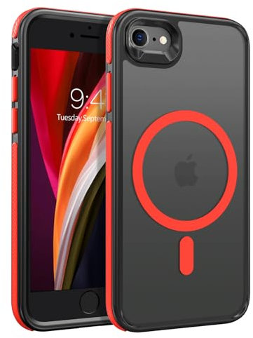 GUAGUA for iPhone SE Case 2020/2022, iPhone 8/7 Case [Compatible with MagSafe] Translucent Matte Back, Slim Shockproof Anti-Slip Anti-Scratch Protective Phone Cover for iPhone SE/8/7 4.7'', Red