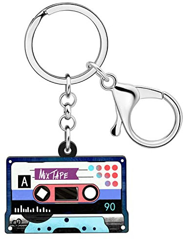 LONYOO Acryl Vintage Kassette Band Schlüsselanhänger Retro 90er 80er Jahre Zubehör für Frauen Mädchen Rucksack Geldbörse Charms (Blau)