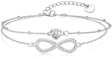 Armband Damen Unendlichkeitszeichen Silber Herz : Doppelschicht Frauen Tennisarmband Einstellbar für 14cm-20cm Handgelenk Damen Zirkonia Armbänder Schmuck Geschenk für Mädchen Mama Freund Tochter