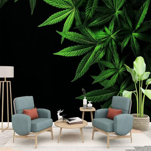 Genérico Fotomural 400 x 280 cm Fotomural Arte rupestre, Planta Hojas de Cannabis Verde Fotomural Decoración para Salón Habitación Infantil
