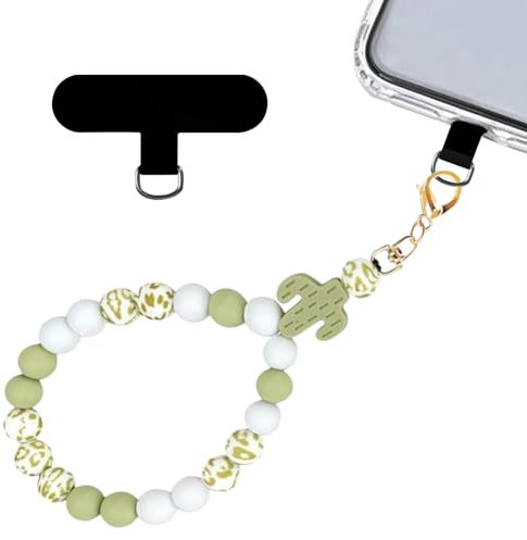 Mezrkuwr Silikonperlen-Handgelenkschlaufe, Handy-Lanyard mit Handy Lanyard Pads, elastisches Freihand-Armband, handy kette, handy strap, für die Meisten Smartphones, Kaktus