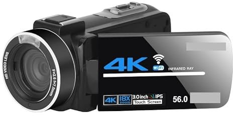 Cámara digital, Videocámara Full 4k Cámara de video profesional Transmisión en vivo Visión nocturna 58MP Fotografía Cámaras digitales Vlog Record para adolescentes, principiantes y adultos(16G SD Card