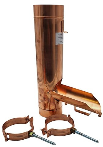 zbs24 Regenrohrklappe 100mm in Kupfer, mit Laubsieb, konische Bauform für einen mühelosen Einbau, Set 1 mit 2 Rohrschellen zur sicheren Montage
