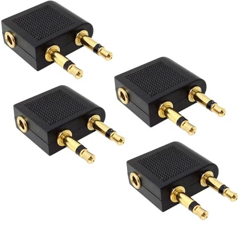 Aestustheri 4 Pcs Airplane Headphone Adaptor - Plane Headphone Adapter - Gold Plated AUX audio converter