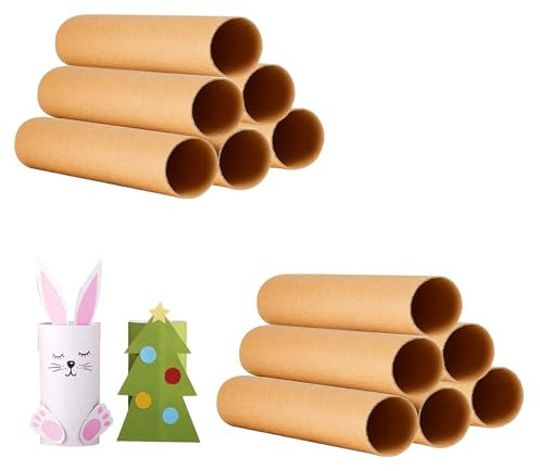 Hiyoo 12 PCS Cardboard Tubes for Crafts, Two Size Brown Toilet Paper Empty Rolls Round Thick Tubes for Classroom Family Handmade DIY Art Projects, 1.37x15.7 Inch and 1.77x15.7 Inch