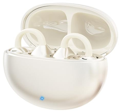 CATGIFF Cuffie Auricolari Aperte, Auricolari Bluetooth con Clip per Orecchie Aperte Comfort, Ultraleggero 4.3g, Vestibilità Stabile, Auricolari Open Ear Bluetooth 5.49 per Fitness,Corsa bianco
