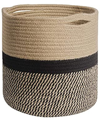 Swsdee Vasi Per Piante Da Interno,Vaso Per Piante Da Interno Da 20 Cm Con Fodera, Cesto Portaoggetti In Cotone, Organizer Per Bucato E Decorazione Per La Casa (Marrone E Nero)