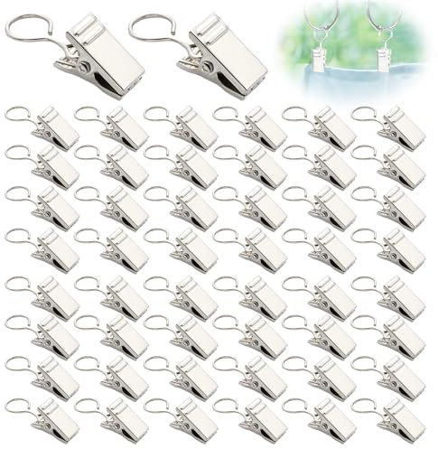 50PCS Heavy-Duty Stainless Steel Curtain Rings With Clips – curtain clips with hooks for Shower Curtains, Photo Displays, Home Decor & Wire Hanging