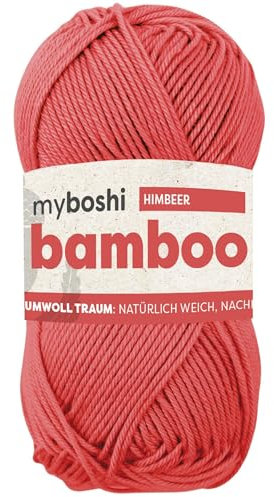 myboshi Bamboo, natürlich weiches Bambus-Baumwollgarn, zum Häkeln und Stricken, strapazierfähig, 50g, 125m, Rot (Himbeer), 1 Knäuel