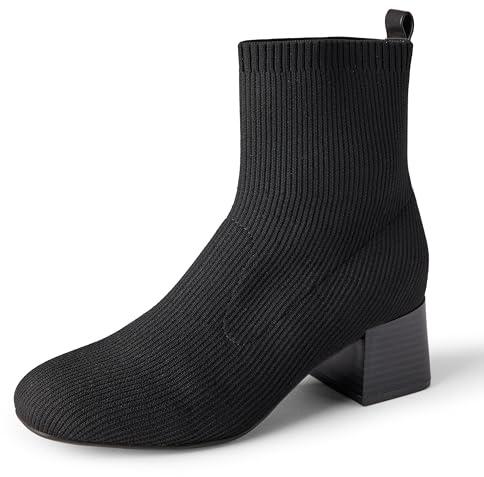 Amazon Essentials Women's Knit Stretch Ankle Boots, Black, 8