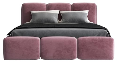 A&J MöbelLand Polsterbett 90x200 mit Bettkasten und Lattenrost – Star-OM, Bett mit Stauraum in Rosa ohne Matratze