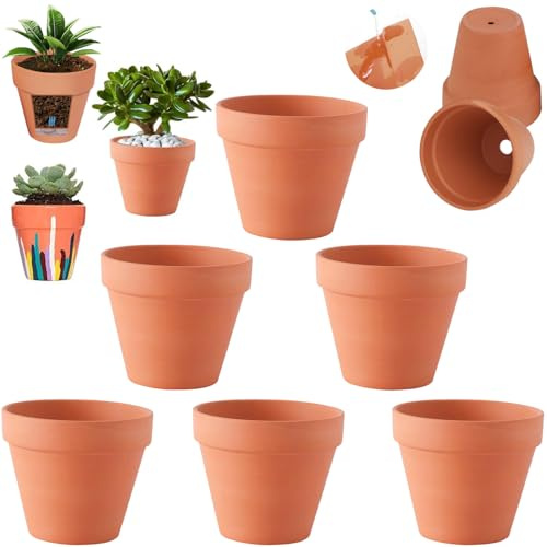 Abiemuce 6 unidades de 12 x 10 cm de terracota, macetas de barro pequeñas con orificio de drenaje, pequeñas macetas de barro para manualidades, mini macetas de barro de terracota, reutilizables