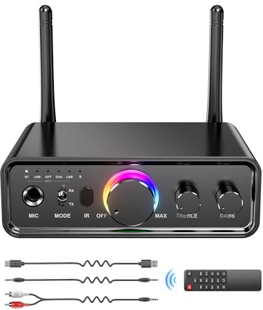 Bluetooth 5.3 Audio Transmitter Receiver for Home Stereo TV, Wireless Bluetooth Hi-Fi Low Latency and HD Audio Adapter, Support USB, RCA, 3.5mm Aux, DAC