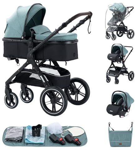 ALYIKOU kinderwagen 3 in 1 Zusammenklappbarer Kinderwagen KombiKinderwagen Aluminiumrahmen für Neugeborene Große Räder