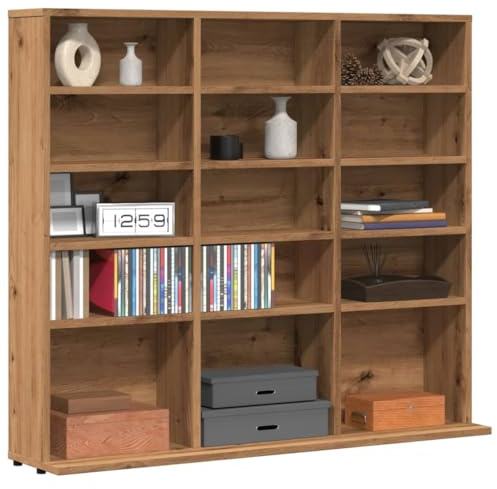 Tomostar Regal für CD/DVD, Aufbewahrungsschrank für CD und DVD, CD-Schrank, Bücherregal, Eiche handgefertigt, 100 x 23 x 89,5 cm, aus Holz