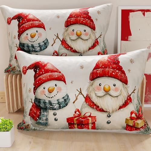 Petti Italian Artisans – Paar 50 x 70 cm Mikrofaser-Kissenbezüge, Weihnachtsdekor-Kissen für Schlafzimmer, Sofa, Wohnzimmer, 2er-Set Kissenbezüge, Schneemann-Kissenbezug 02