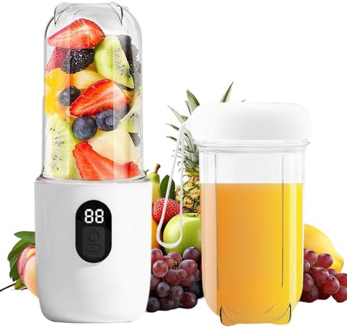 Mixeur Portable, 400ML Rechargeable Blender Portable, Mixeur Électrique USB, Mini Mélangeur Portabl Avec 16 Lames, Mixeu Blender Pour Shakes, Fruits, Légumes, Cuisine, Bureau, Voyage(blanc)