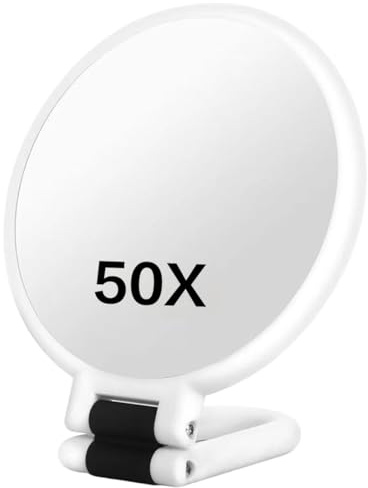 Latemeia Espejo de Aumento 50X, Espejo de Maquillaje de Aumento de Doble Cara con Mango Ajustable de 360°, diseño de Mano/Montaje en Pared/Mesa para Maquillaje, Blanco, decoración del hogar