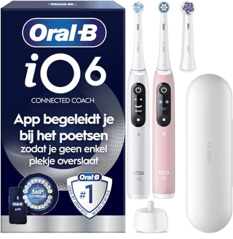 Oral-B Elektrische Zahnbürste iO 6 Duo, 3 Aufsteckbürsten, Grau und Rosa | 5 Putzmodi, einschließlich Weißheit und Zahnfleischpflege, Drucksensor, wiederaufladbarer Akku, Schutzhülle