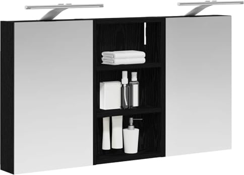 vidaXL Badezimmerschrank-Set 3 pcs 90 x 10,5 x 50 cm Holzwerkstoff, Badezimmer-Schrank, rechteckiger LED-Spiegel, moderner Wand-Organizer, praktischer Platzsparer