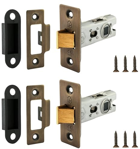XFORT 65mm Tubular Latch with Matt Antique Brass Faceplate, Internal Door Latch for Doors, Tubular Mortice Latch - Pack of 2