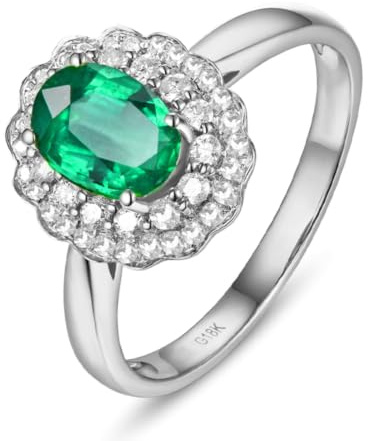RDSGYZ Smaragd Ring Weißgold 750 585 375 Damen, Verlobungsring Hochzeitsringe Eheringe Sonnenblume mit 1ct Oval Smaragd und Moissanit 0.5ct Größe 47-65