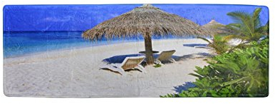 A.Monamour Badematten Badteppiche Badvorleger Tropische Waldbäume Blauer Meer Strand Strand Stühle Stroh Sonnenschirm Gedruckt Bad Matte Reibt Boden Teppiche Für Wohnzimmer 40X60cm / 16 X24