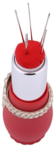 Walfront Cojín de Alfiler de Agujas, Cojín de Alfiletero en Forma de Lápiz, Labial Cachucho de Agujas para Costura(Red)