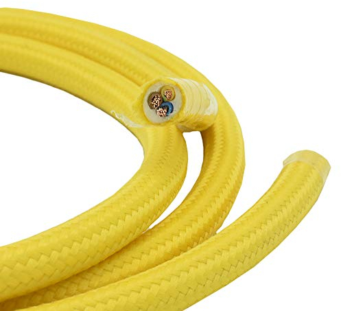 3 Meter Textilkabel Gelb 3-adrig 0,75qmm Stoffkabel für Pendel- und Hängeleuchten Stromkabel mit Stoff Lampenkabel