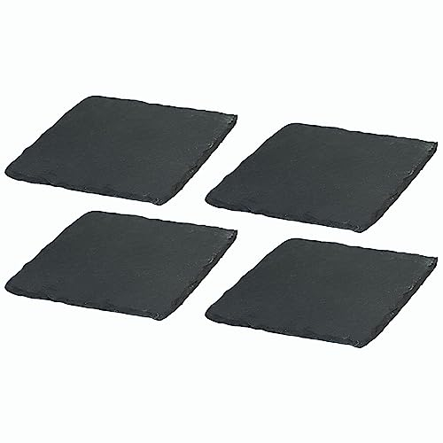 Novaliv 4x Schieferplatten I quadratisch I 10x10x0,5 cm I Sushi Servier Set Servierplatte schwarz Steinplatten Slate Plate Dessert Platte serving plate
