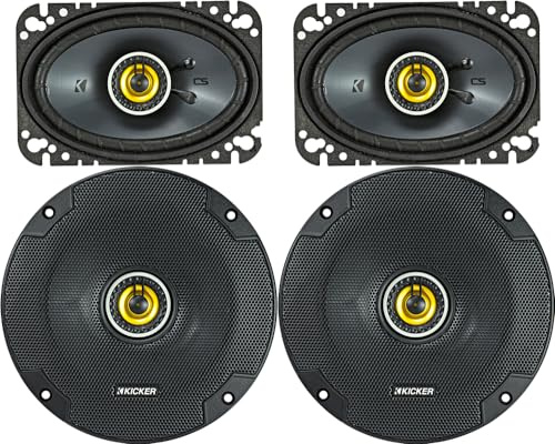 KICKER Speaker Package of 2 Items: CS Series Two 6.5 Coaxial Speakers 4-Ohm & Two 4x6 Coaxial Speakers 4-Ohm - 1x 46CSC654, 1x 46CSC464
