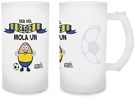 Jarra de cerveza Ser del Cadiz mola un huevo. Cristal esmerilado de primera calidad AAA. 80 x 150 mm. 500 ml